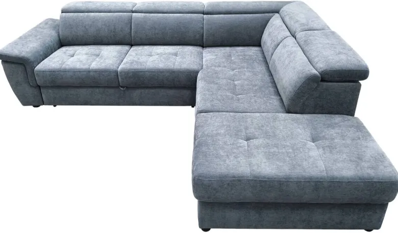 Ecksofa mit Bettfunktion und Bettkasten blaugrau Flachgewebe B/H/T: ca. 267x75x238 cm