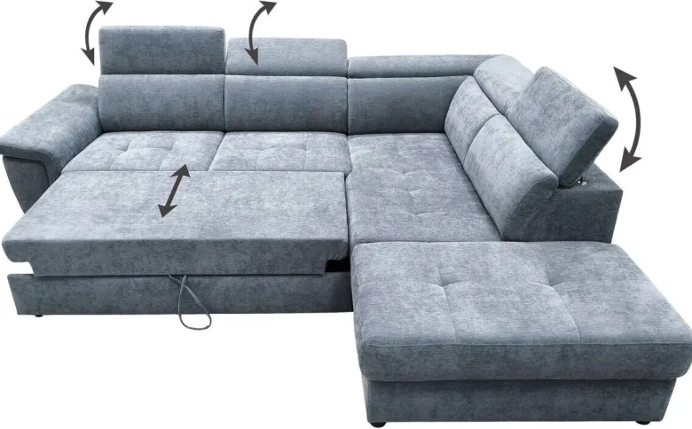 Ecksofa mit Bettfunktion und Bettkasten blaugrau Flachgewebe B/H/T: ca. 267x75x238 cm