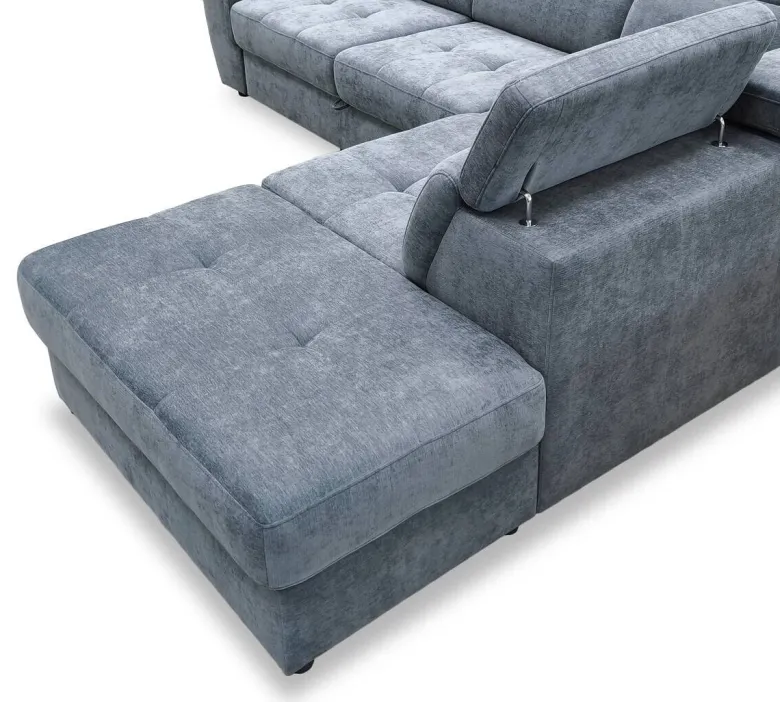 Ecksofa mit Bettfunktion und Bettkasten blaugrau Flachgewebe B/H/T: ca. 267x75x238 cm