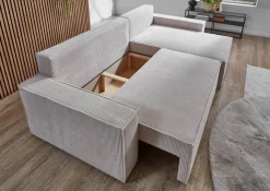 Ecksofa mit Bettfunktion und Bettkasten natur Microfaser B/H/T: ca. 266x150x83 cm