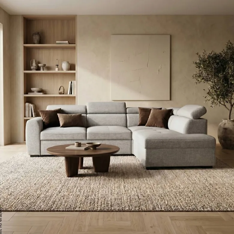 Ecksofa mit Bettfunktion und Bettkasten hellgrau Webstoff B/H/T: ca. 245x184x87 cm
