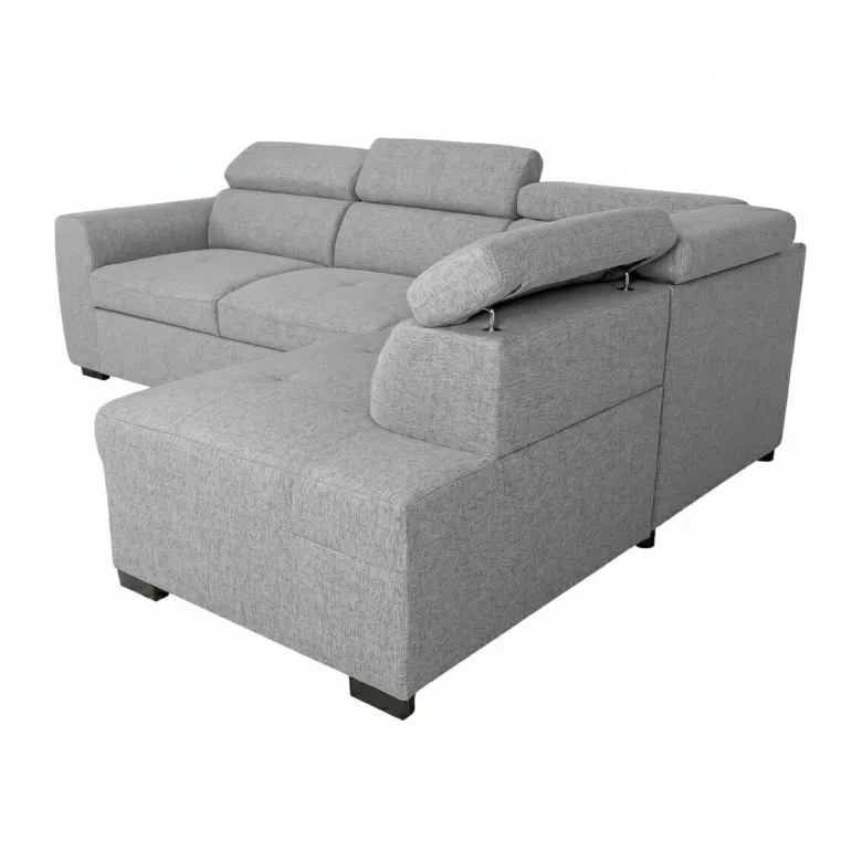 Ecksofa mit Bettfunktion und Bettkasten hellgrau Webstoff B/H/T: ca. 245x184x87 cm