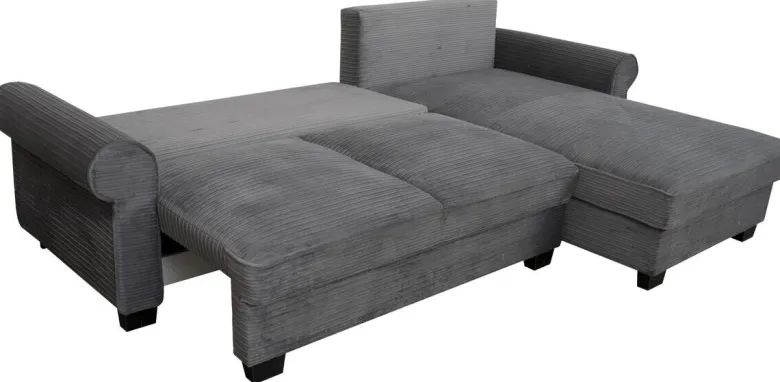 Ecksofa mit Bettfunktion und Bettkasten grau Microfaser B/H/T: ca. 293x96x178 cm