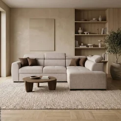 Ecksofa mit Bettfunktion und Bettkasten beige Webstoff B/H/T: ca. 245x184x87 cm