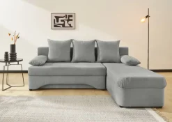 Ecksofa mit Bettfunktion und Bettkasten hellgrau Microfaser B/H/T: ca. 191x70x142 cm