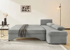 Ecksofa mit Bettfunktion und Bettkasten hellgrau Microfaser B/H/T: ca. 191x70x142 cm
