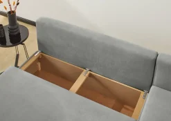 Ecksofa mit Bettfunktion und Bettkasten hellgrau Microfaser B/H/T: ca. 191x70x142 cm