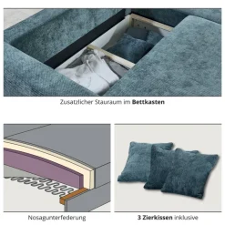 Ecksofa mit Bettfunktion und Bettkasten dunkelblau Microfaser B/H/T: ca. 252x89x195 cm