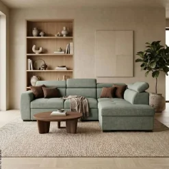 Ecksofa mit Bettfunktion und Bettkasten salbei Webstoff B/H/T: ca. 245x184x87 cm