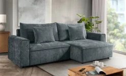 Ecksofa mit Bettfunktion und Bettkasten dunkelgrau Microfaser B/T: ca. 269x147 cm