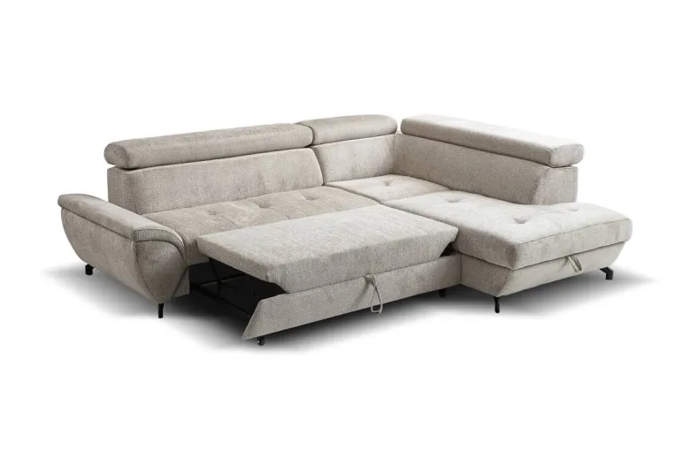 Ecksofa mit Bettfunktion und Bettkasten Greige Microfaser B/H/T: ca. 263x77x210 cm