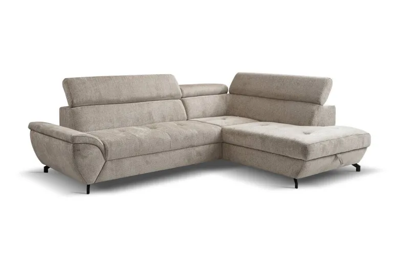 Ecksofa mit Bettfunktion und Bettkasten Greige Microfaser B/H/T: ca. 263x77x210 cm