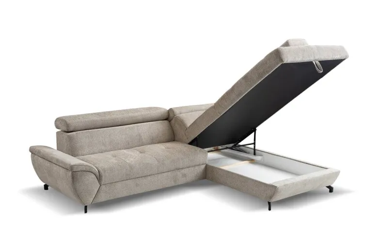 Ecksofa mit Bettfunktion und Bettkasten Greige Microfaser B/H/T: ca. 263x77x210 cm
