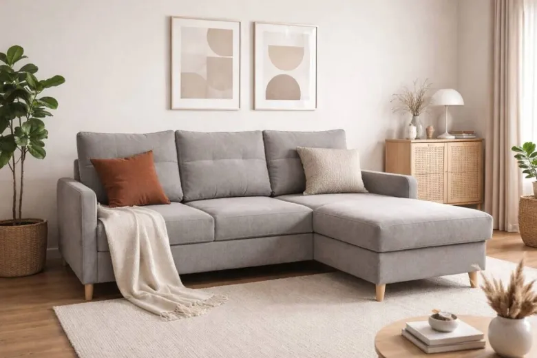 Ecksofa mit Bettfunktion und Bettkasten grau Webstoff B/H/T: ca. 217x93x159 cm