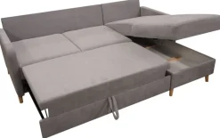 Ecksofa mit Bettfunktion und Bettkasten grau Webstoff B/H/T: ca. 217x93x159 cm