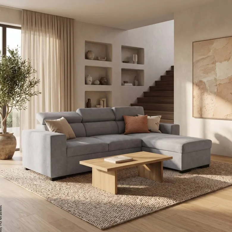 Ecksofa mit Bettfunktion und Bettkasten hellgrau Webstoff B/H/T: ca. 237x88x167 cm