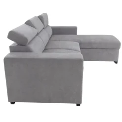 Ecksofa mit Bettfunktion und Bettkasten hellgrau Webstoff B/H/T: ca. 237x88x167 cm