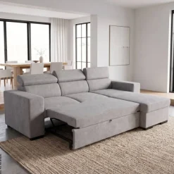 Ecksofa mit Bettfunktion und Bettkasten hellgrau Webstoff B/H/T: ca. 237x88x167 cm