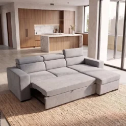 Ecksofa mit Bettfunktion und Bettkasten hellgrau Webstoff B/H/T: ca. 237x88x167 cm