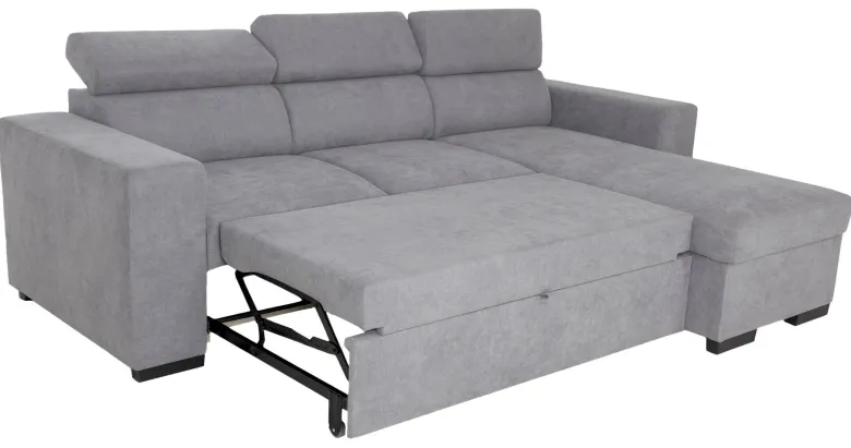Ecksofa mit Bettfunktion und Bettkasten hellgrau Webstoff B/H/T: ca. 237x88x167 cm