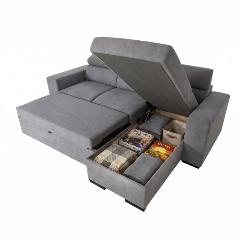 Ecksofa mit Bettfunktion und Bettkasten hellgrau Webstoff B/H/T: ca. 237x88x167 cm