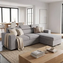 Ecksofa mit Bettfunktion und Bettkasten hellgrau Webstoff B/H/T: ca. 237x88x167 cm