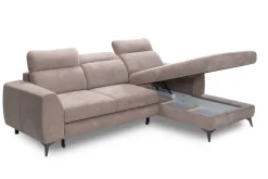 Ecksofa mit Bettfunktion und Bettkasten beige Microfaser B/T: ca. 264x191 cm