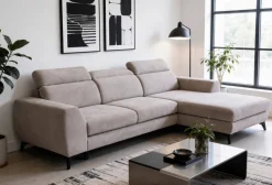 Ecksofa mit Bettfunktion und Bettkasten beige Microfaser B/T: ca. 264x191 cm