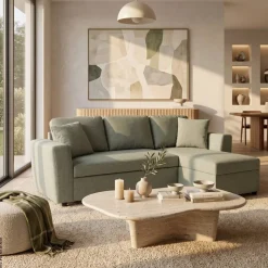 Ecksofa mit Bettfunktion und Bettkasten grün Webstoff B/H/T: ca. 234x86x144 cm