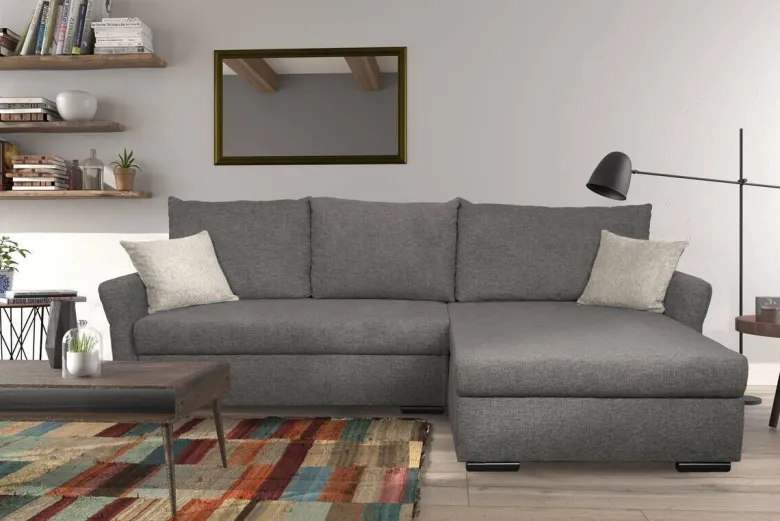 Ecksofa mit Bettfunktion und Bettkasten dunkelgrau Webstoff B/H/T: ca. 218x90x168 cm