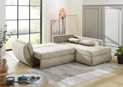 Ecksofa mit Bettfunktion und Bettkasten Greige Microfaser B/H/T: ca. 272x88x200 cm