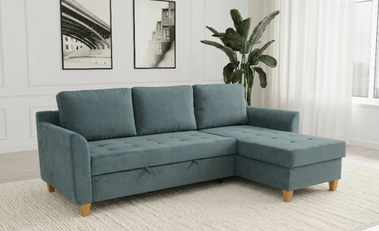 Ecksofa mit Bettfunktion und Bettkasten azur Microfaser B/H/T: ca. 231x86x150 cm