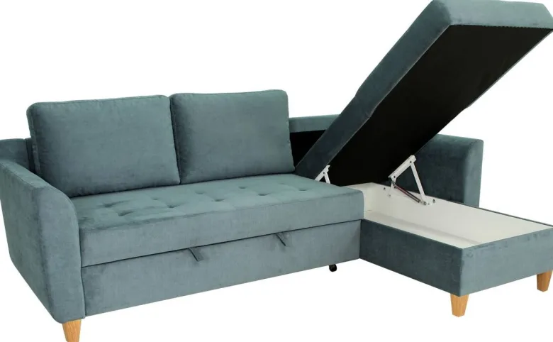 Ecksofa mit Bettfunktion und Bettkasten azur Microfaser B/H/T: ca. 231x86x150 cm