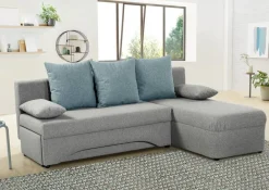 Ecksofa mit Bettfunktion und Bettkasten hellgrau Feinstruktur B/H/T: ca. 191x70x142 cm