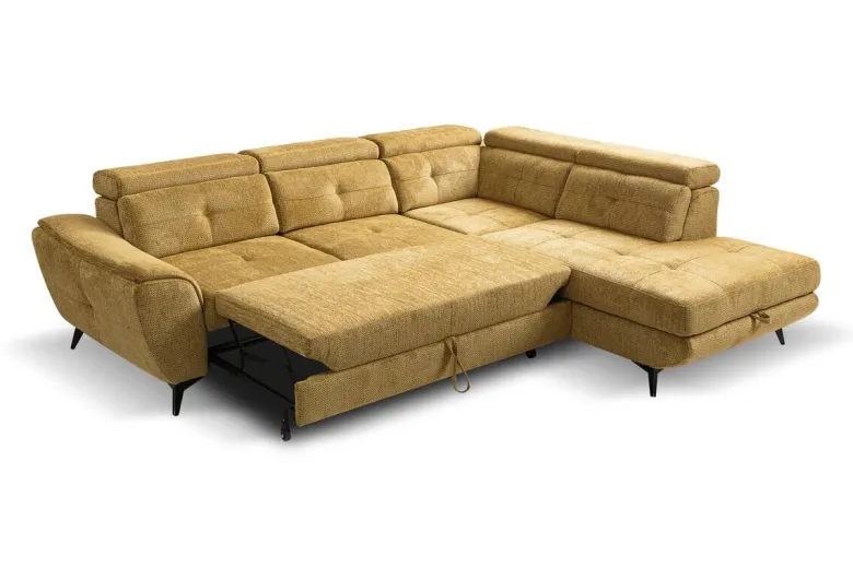 Ecksofa mit Bettfunktion und Bettkasten senf Microfaser B/H/T: ca. 274x82x231 cm