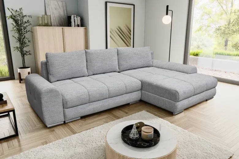 Ecksofa mit Bettfunktion und Bettkasten Lorenz hellgrau Microfaser B/H/T: ca. 284x74x180 cm