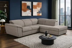 Ecksofa mit Bettfunktion und Bettkasten Greige Flachgewebe B/H/T: ca. 280x108x235 cm