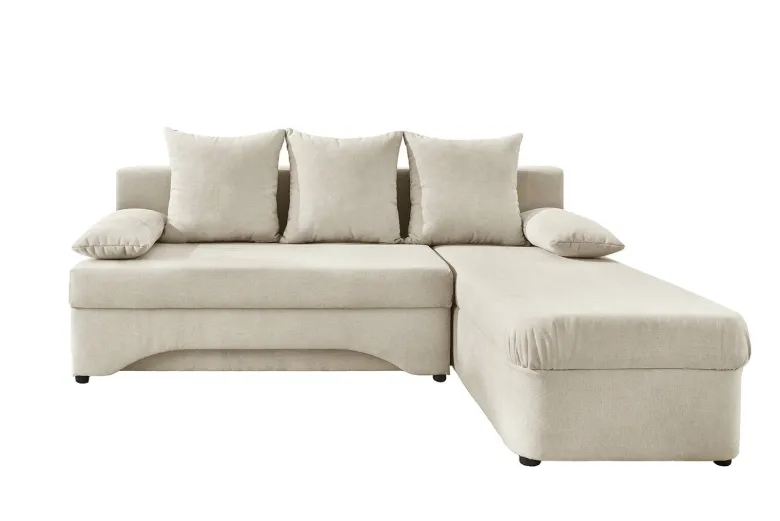Ecksofa mit Bettfunktion und Bettkasten creme Microfaser B/H/T: ca. 191x70x142 cm