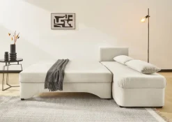 Ecksofa mit Bettfunktion und Bettkasten creme Microfaser B/H/T: ca. 191x70x142 cm