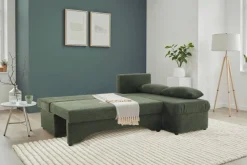 Ecksofa mit Bettfunktion und Bettkasten grün Microfaser B/H/T: ca. 191x70x142 cm