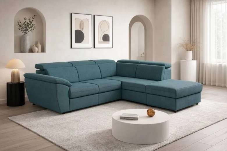 Ecksofa mit Bettfunktion und Bettkasten petrol Flachgewebe B/H/T: ca. 280x108x235 cm