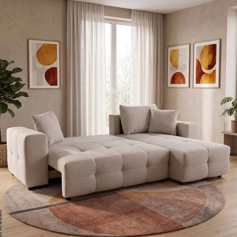 Ecksofa mit Bettfunktion und Bettkasten hellgrau Webstoff B/H/T: ca. 247x83x162 cm