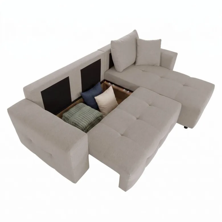 Ecksofa mit Bettfunktion und Bettkasten hellgrau Webstoff B/H/T: ca. 247x83x162 cm