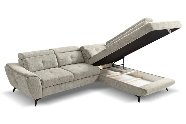 Ecksofa mit Bettfunktion und Bettkasten Greige Microfaser B/H/T: ca. 274x82x231 cm