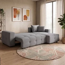 Ecksofa mit Bettfunktion und Bettkasten grau Webstoff B/H/T: ca. 247x83x162 cm
