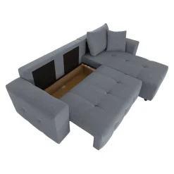 Ecksofa mit Bettfunktion und Bettkasten grau Webstoff B/H/T: ca. 247x83x162 cm