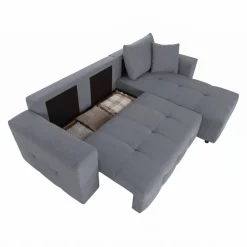 Ecksofa mit Bettfunktion und Bettkasten grau Webstoff B/H/T: ca. 247x83x162 cm