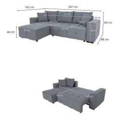 Ecksofa mit Bettfunktion und Bettkasten grau Webstoff B/H/T: ca. 247x83x162 cm