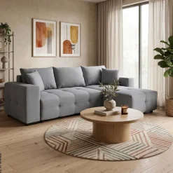 Ecksofa mit Bettfunktion und Bettkasten grau Webstoff B/H/T: ca. 247x83x162 cm