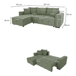 Ecksofa mit Bettfunktion und Bettkasten salbei Webstoff B/H/T: ca. 247x83x162 cm
